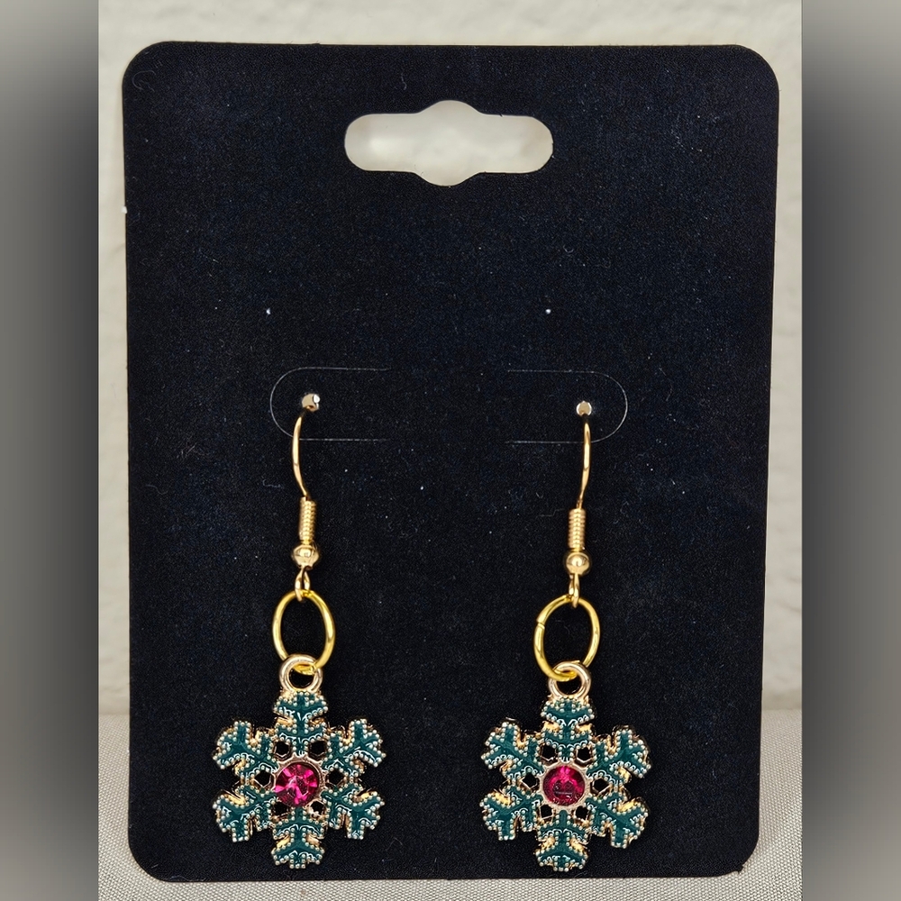 Green Snowflake Earrings Handmade